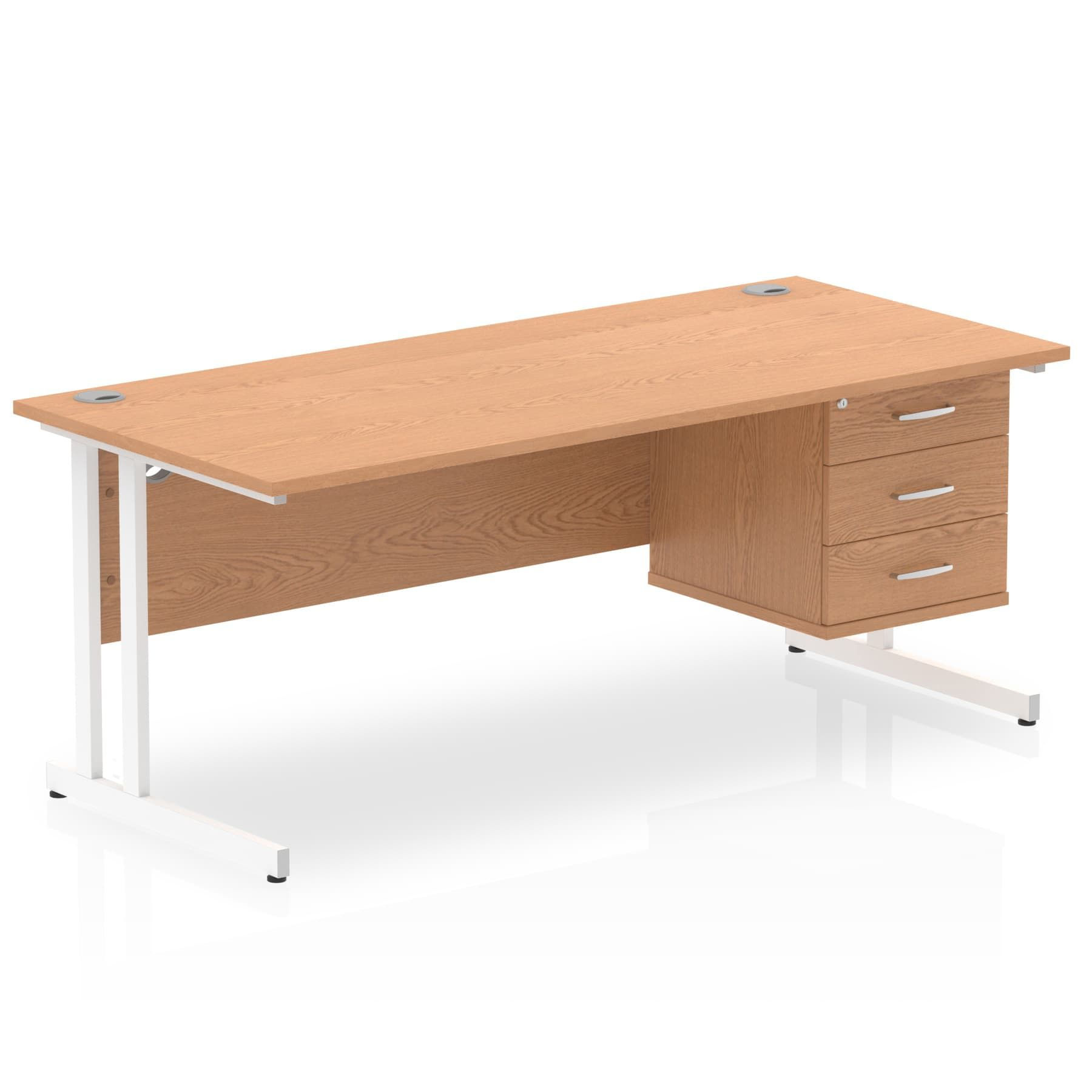 Impulse 1800 Rectangle White Cant Leg Desk Oak 1 x 3 Drawer Fixed Ped