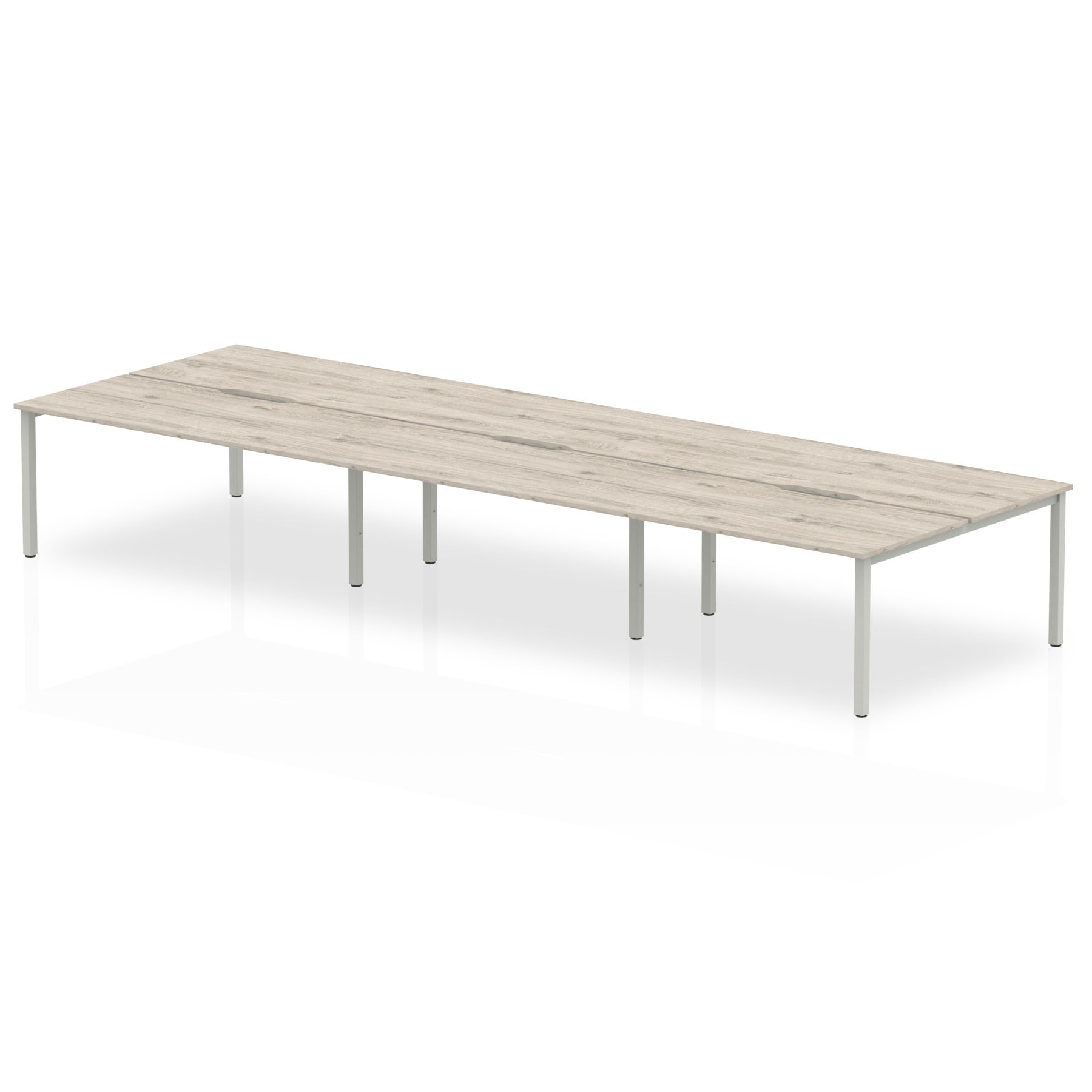 B2B Silver Frame Bench Desk 1200 Grey Oak (6 Pod)