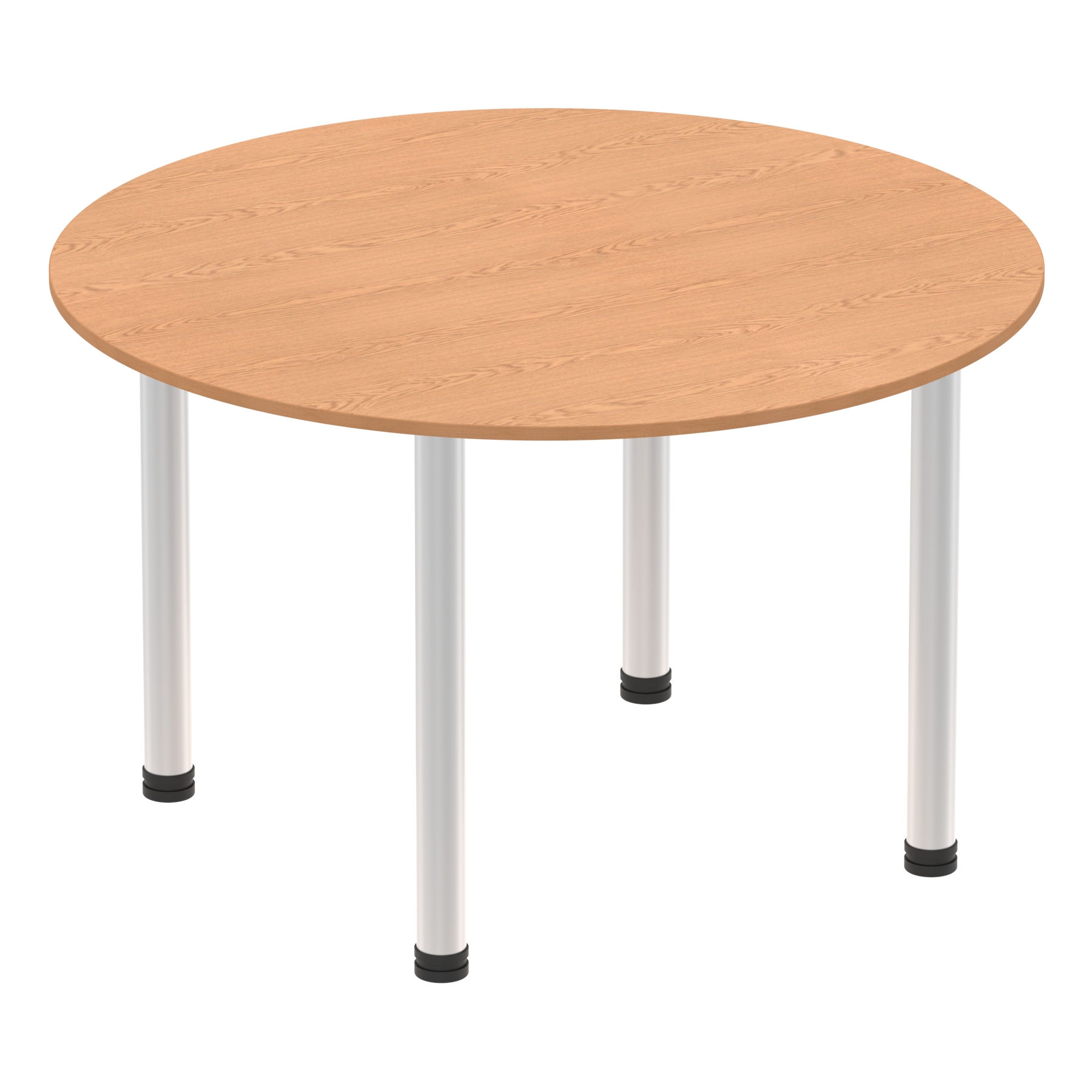 Impulse Round Meeting Table 1200 Oak Brushed Aluminium Post Leg