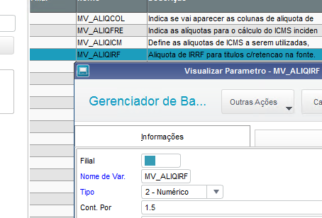 [PROTHEUS]Aliquota IRRF diferenciada.