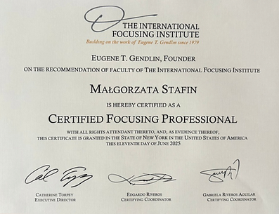 Psychoterapeutka Małgorzata Stafin – Certified Focusing Professional, Specjalista Focusingowy Warszawa online