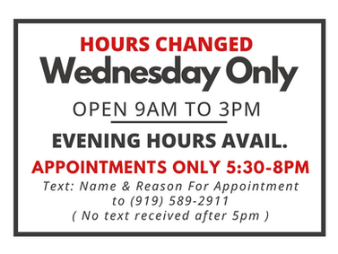 Hours Change for this Wednesday