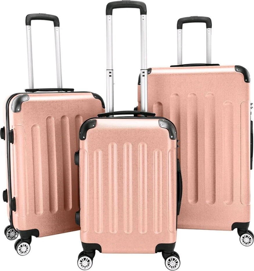 Thumbnail: Zimtown 3 pieces Nested spinner suit case luggage set with TSA look. Rose gold.