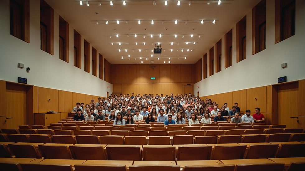 Vista panorámica del aula principal del Instituto Caecba con estudiantes atentos
