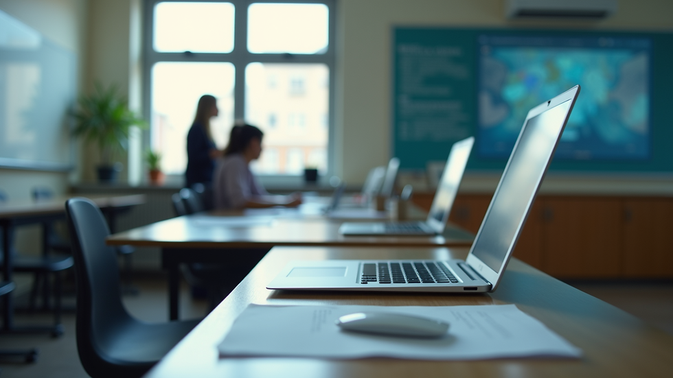 Close-up view of a modern classroom with digital teaching tools