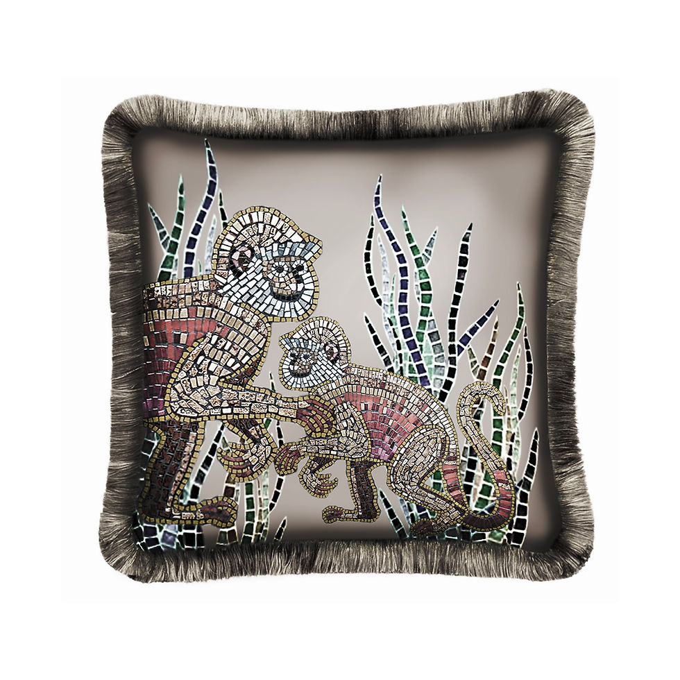 Mother and baby monkey silk cushion - Beige