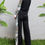 Thumbnail: Black crepe blouse with silk printed sleeves