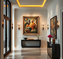 expensive art being hung in a modern mansion hallway.jpg
