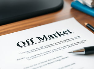 an agreement with the heading Off Market sitting on a desk waiting to be signed, with a pe