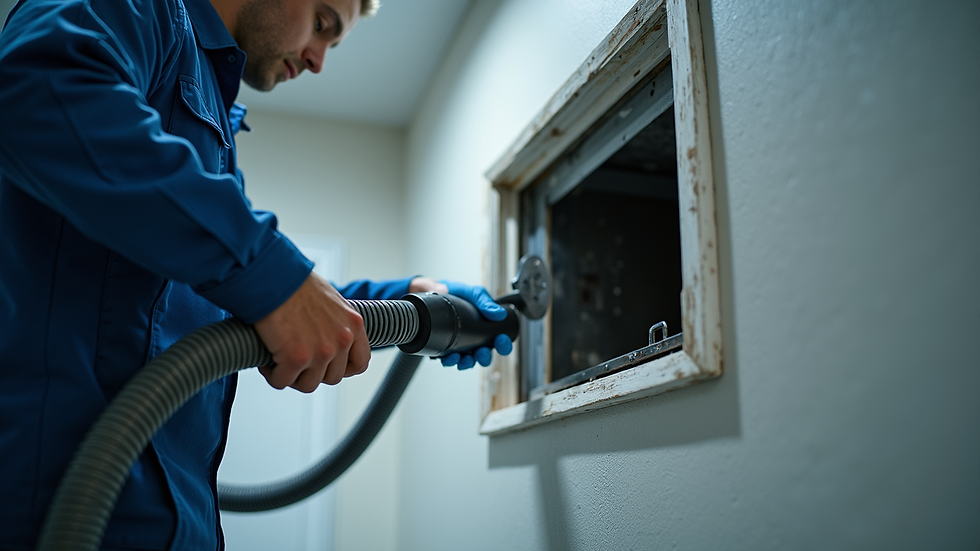 Close-up view of a technician using a vacuum to clean air ducts
