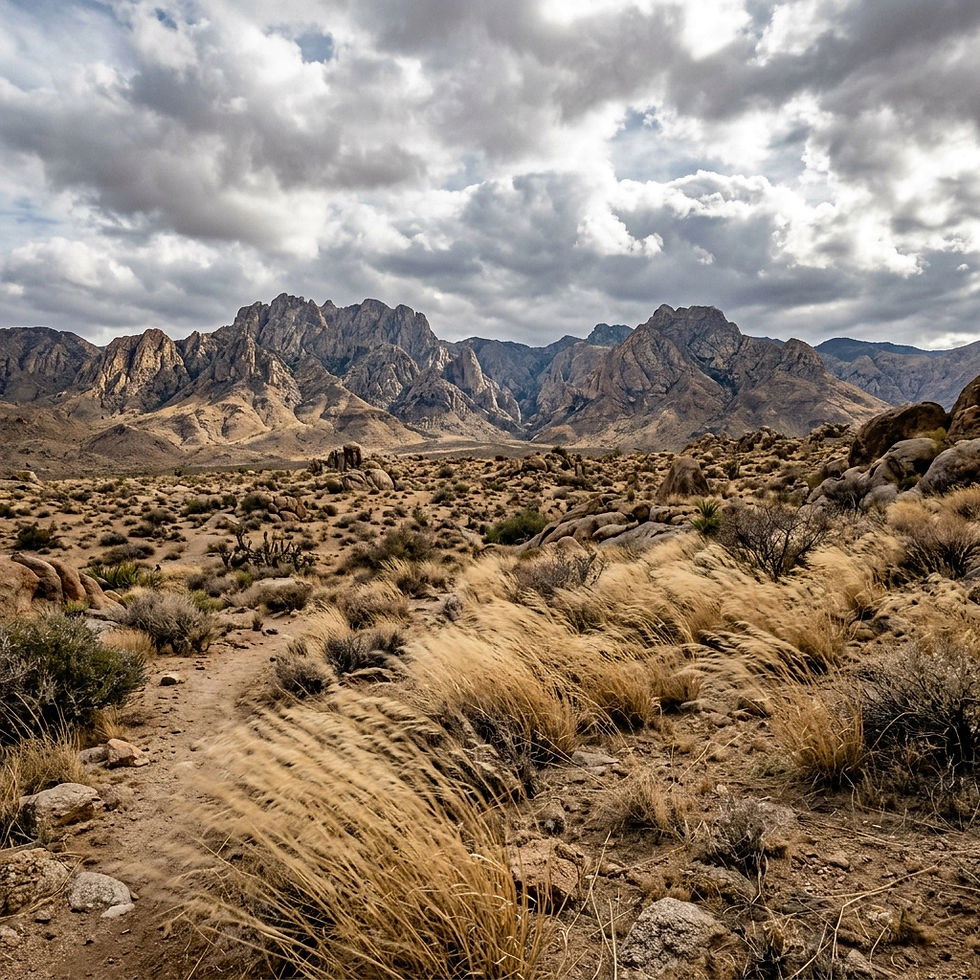feathery desert grasses and one ocotillo bending because of wind across a neutral arizona