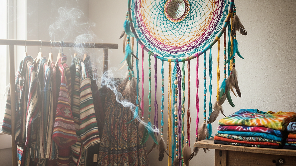 Close-up of a colorful dreamcatcher hanging against a white wall