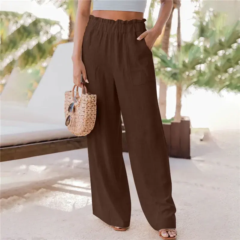 Thumbnail: Women's Clothing Fashion Pure Color Ruffled Patch Pockets Casual Wide-Leg