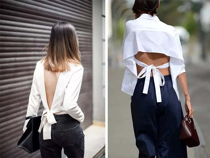 open back shirt with bow knot tie up