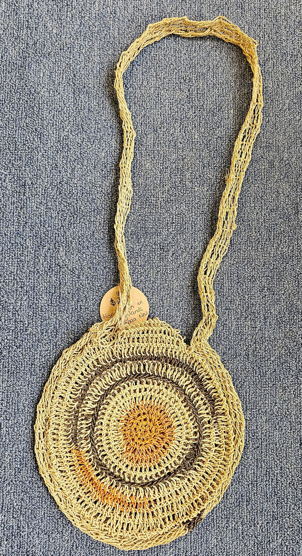 Thumbnail: Unique Hand Crafted Bilum Bag - Small Round Beige String Bilum