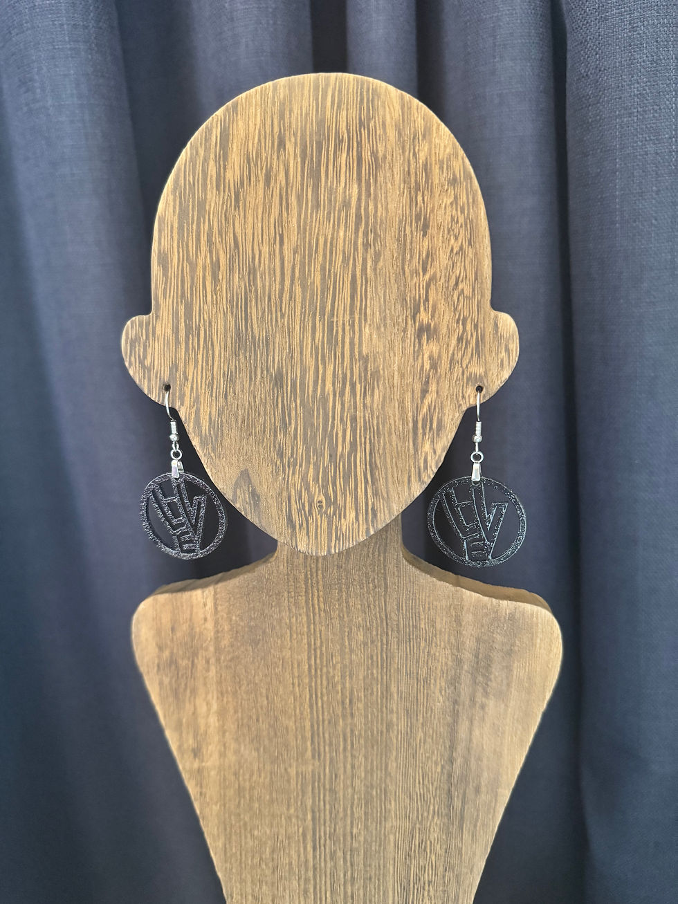 Thumbnail: ILY-Hand LOVE Earrings - Black Sparkle - 1-1/8”  Round - Resin