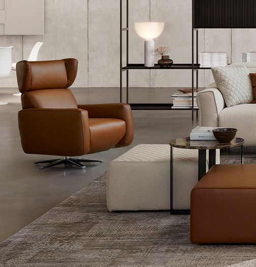 Udobna fotelja od kože u narandžastoj boji - Rosini
