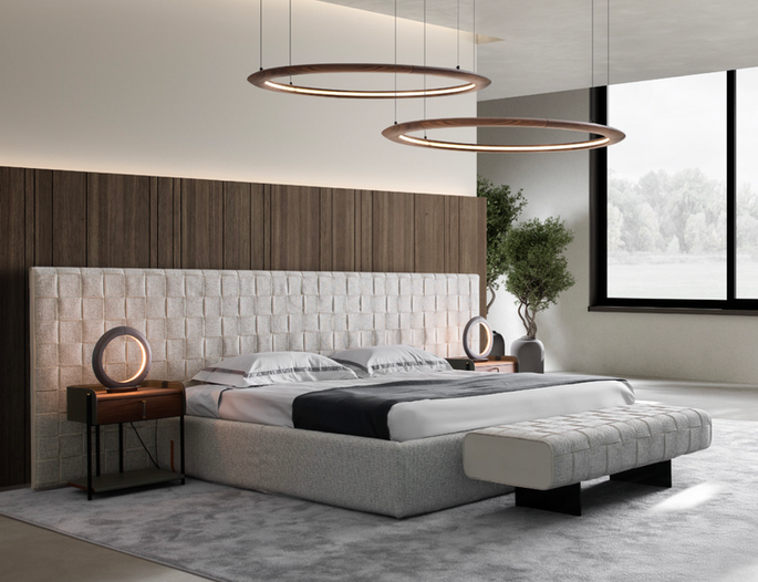 Krevet u bež boji sa većim uzglavljem koji je sinonim za udobnost i lepo - Ulivi Salotti