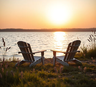 The scene should show a peaceful shoreli