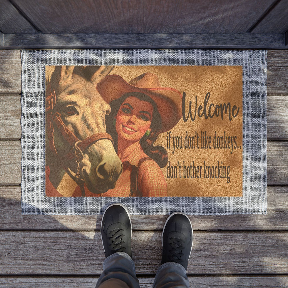 Thumbnail: Vintage Cowgirl & Donkey Doormat | Western Home Decor | Rustic Entryway Rug