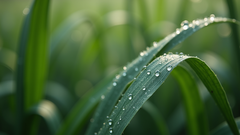 Close-up view of hemp leaves with dew drops