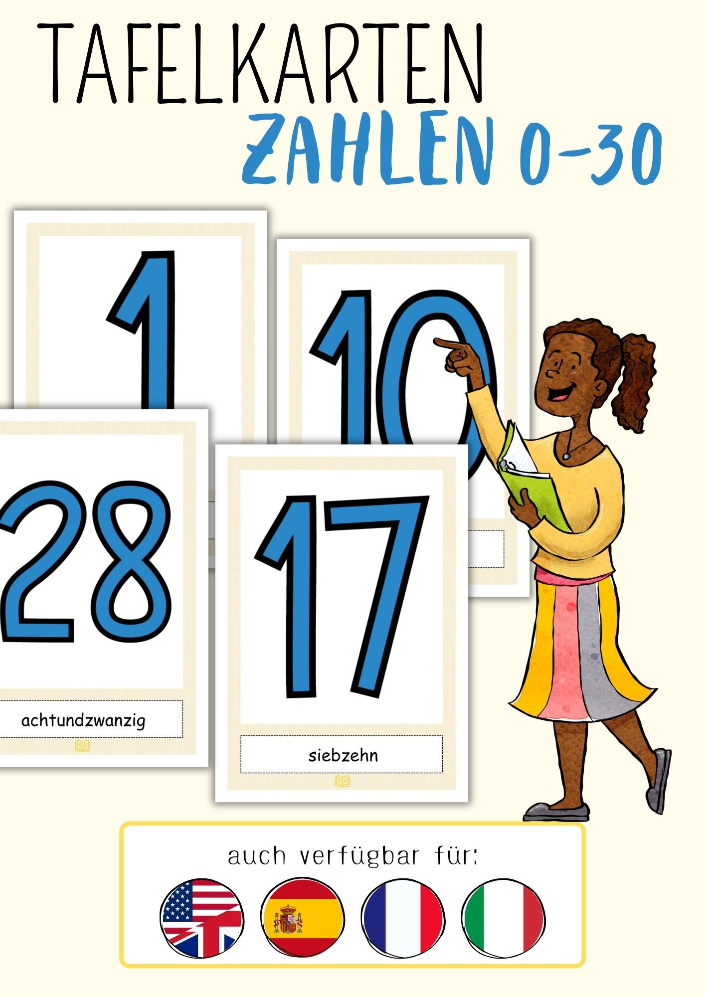 🇩🇪 Zahlen 0–30 – Tafelkarten