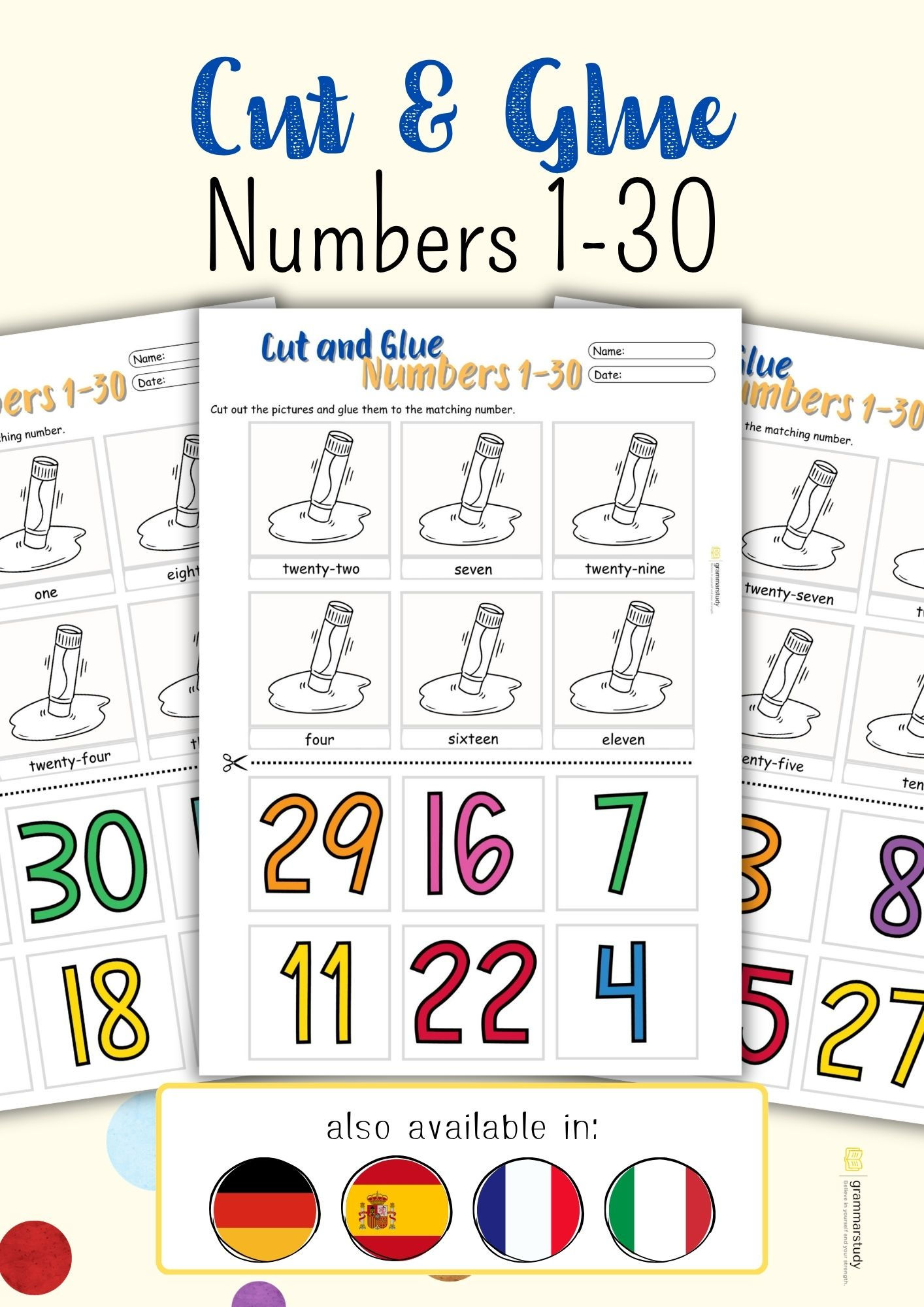 🇬🇧🇺🇸 Numbers 0-30 - Cut and Glue