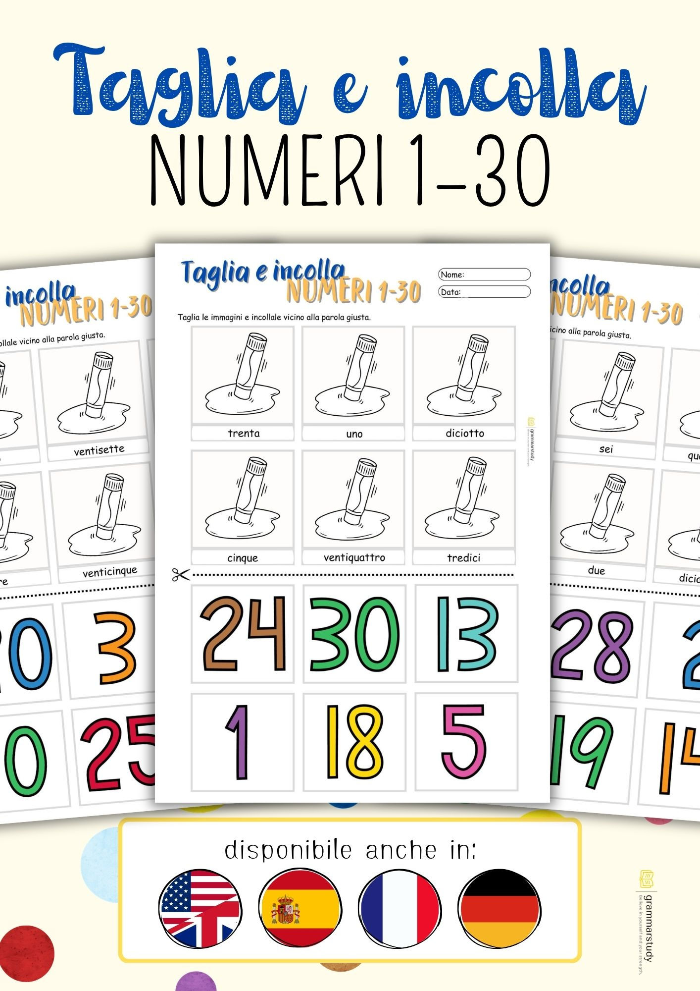 🇮🇹 Numeri 1-30 - Taglia e incolla