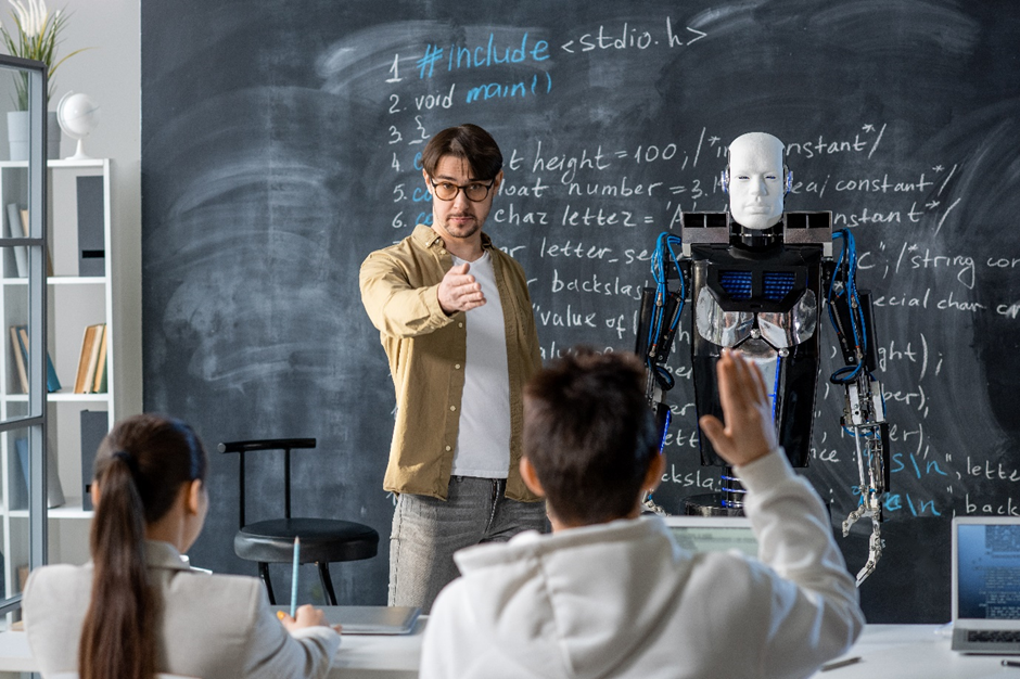 a teacher explaining things with an AI in Education and Training