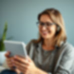 A satisfied ordinary women looks happy on a virtual call with her health coach.jpg