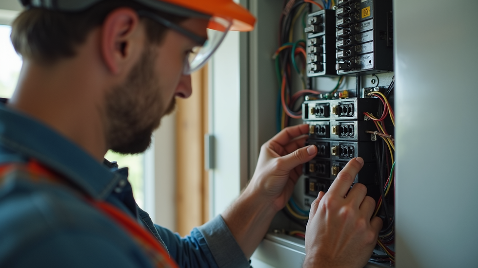 Close-up view of a home inspector checking electrical panel