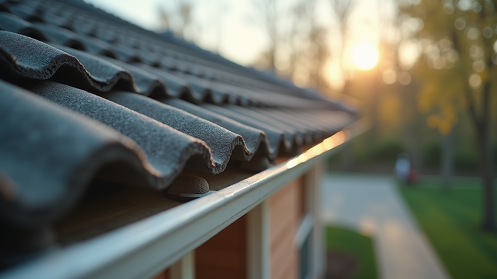 Close-up view of a clean and well-maintained roof with clear gutters