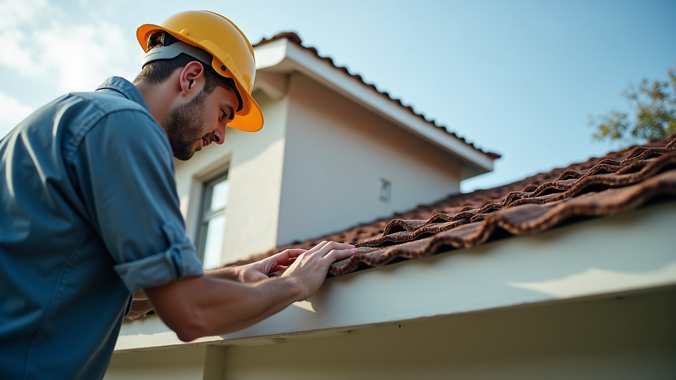 Eye-level view of a home inspector examining a roof