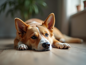 Happy dog resting, calm and relaxed..png