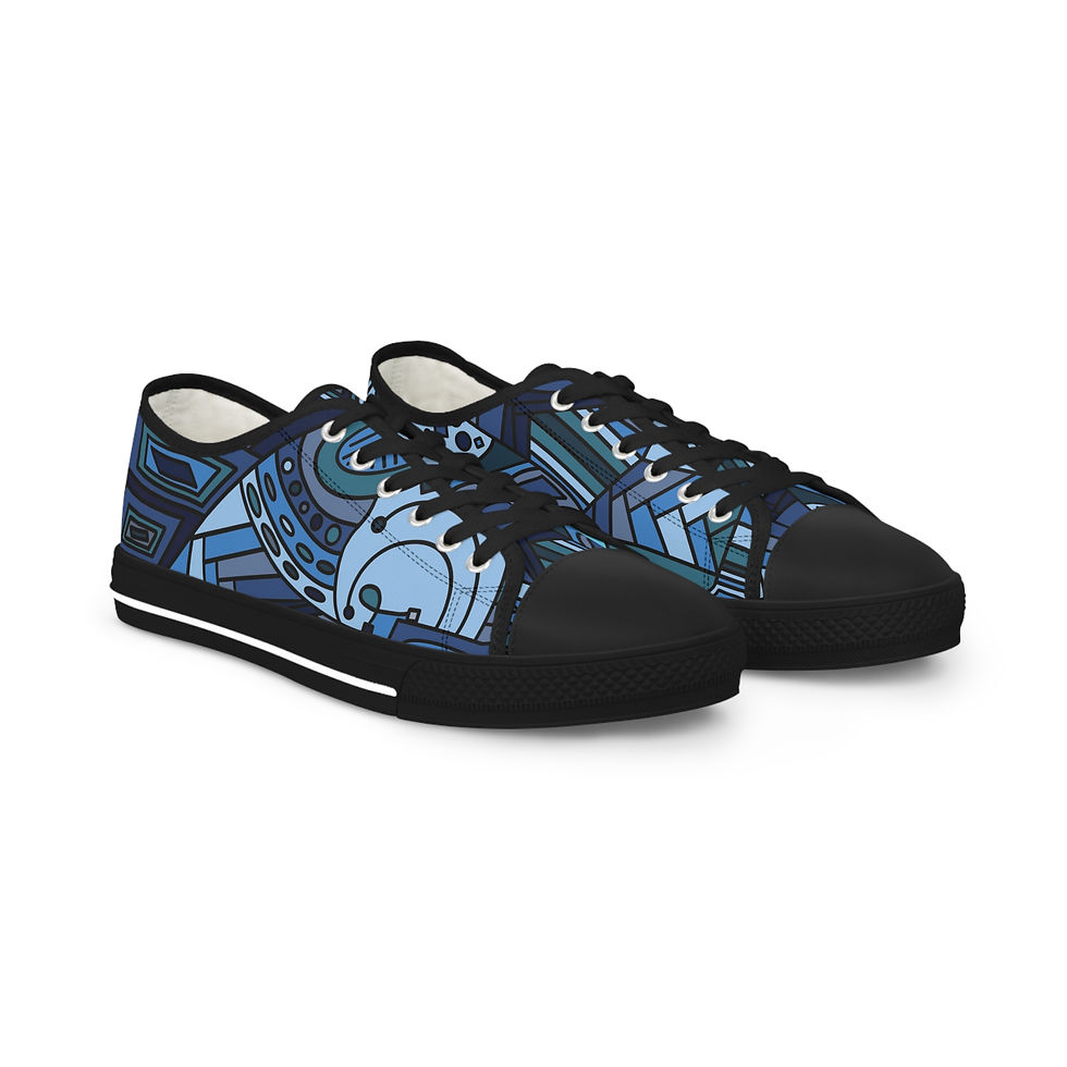 Thumbnail: Graphic Low Top Sneakers — Geometric Abstract Print in Cool Blue Hues