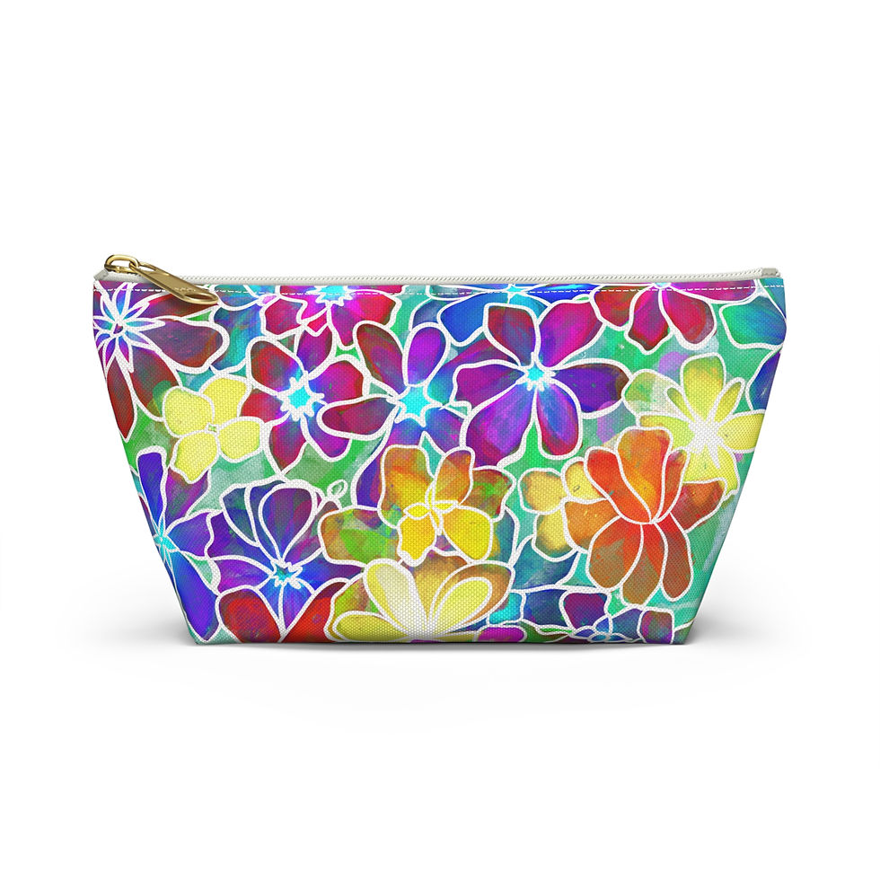 Thumbnail: Floral Watercolor Accessory Pouch — Rainbow Plumeria Makeup Bag