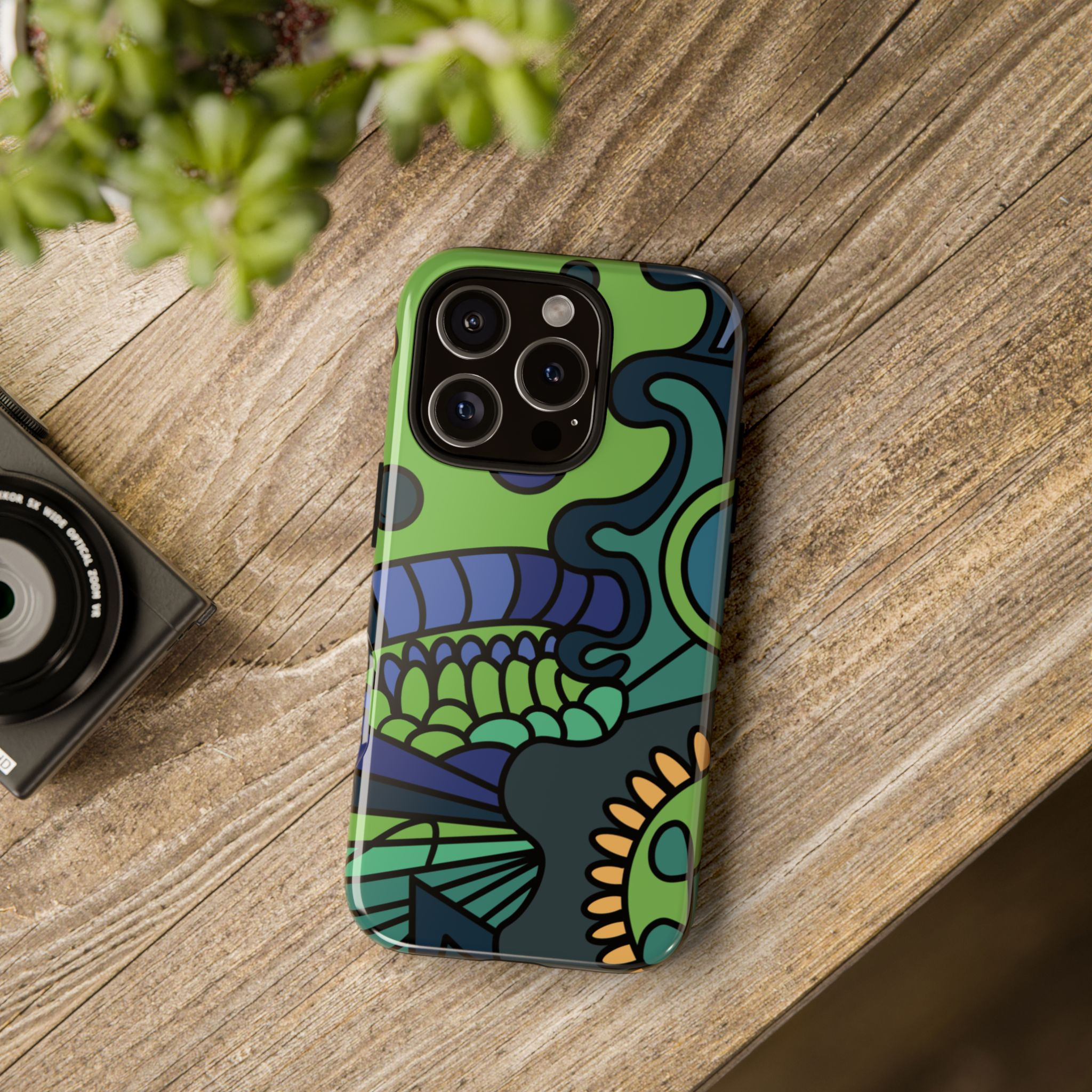Rugged Phone Case — Bold Green Abstract Botanical Design Tech accessory