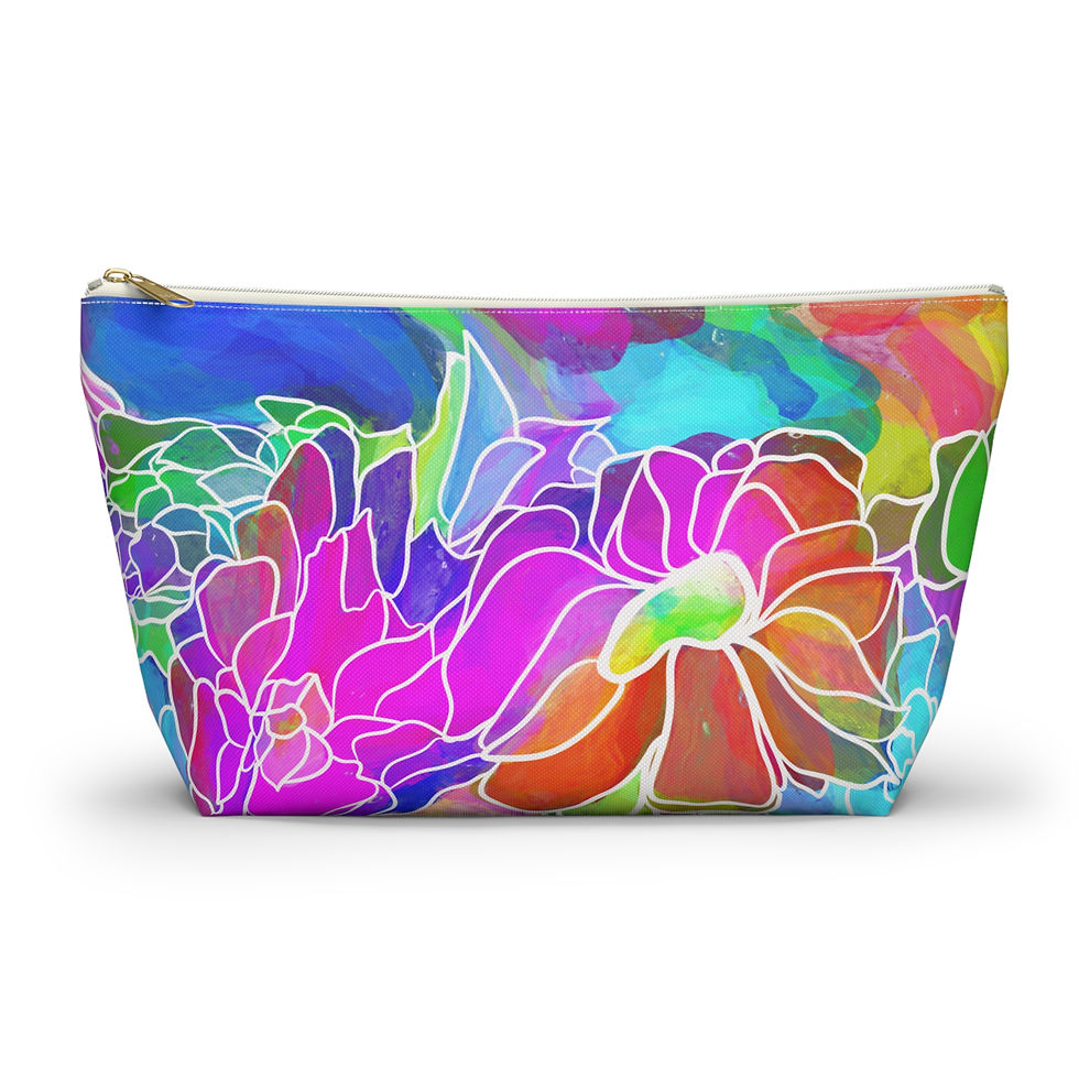 Thumbnail: Floral Rainbow Accessory Pouch — Colorful Watercolor Flower Makeup Bag