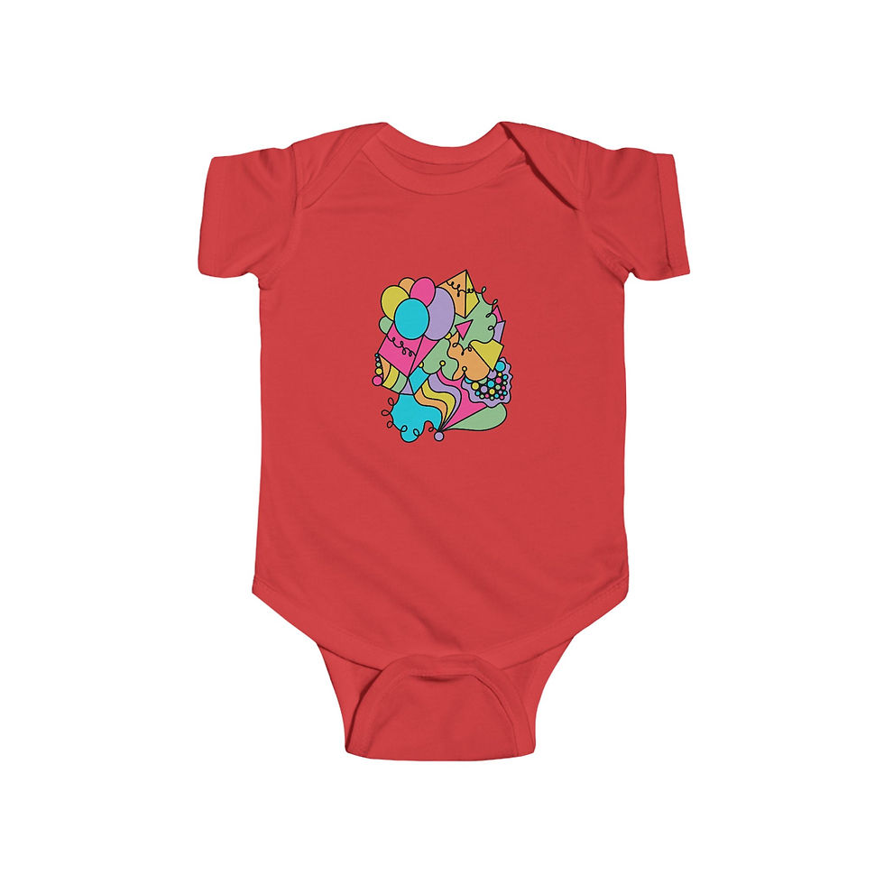 Thumbnail: Infant Bodysuit —Whimsical Colorful Custom Print Doodle Heart Graphic