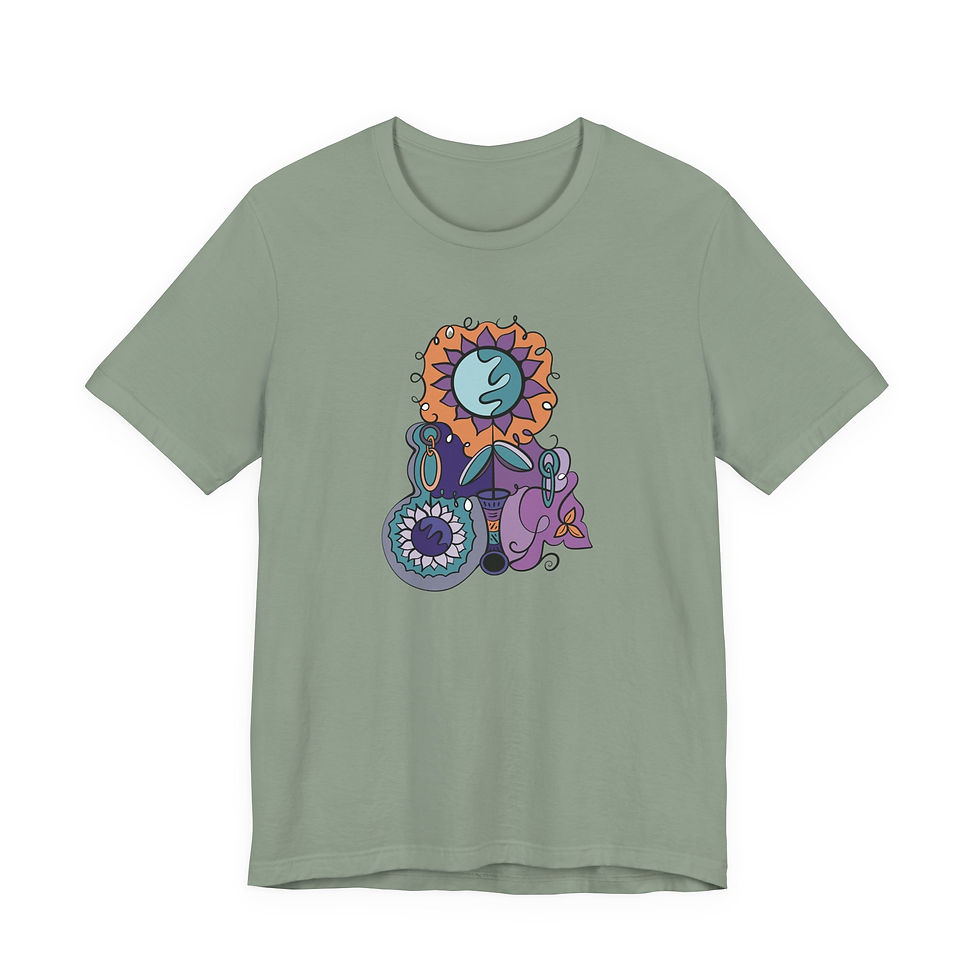Thumbnail: Retro Floral Doodle Tee — Colorful Boho Graphic T-Shirt with Heart Back