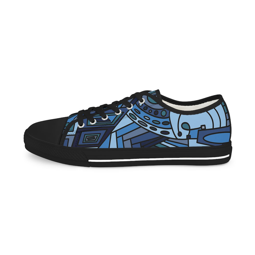 Thumbnail: Graphic Low Top Sneakers — Geometric Abstract Print in Cool Blue Hues