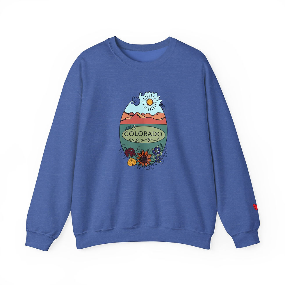 Thumbnail: Colorado Mountains Crewneck Sweatshirt — Retro Sunflower Scenic Design