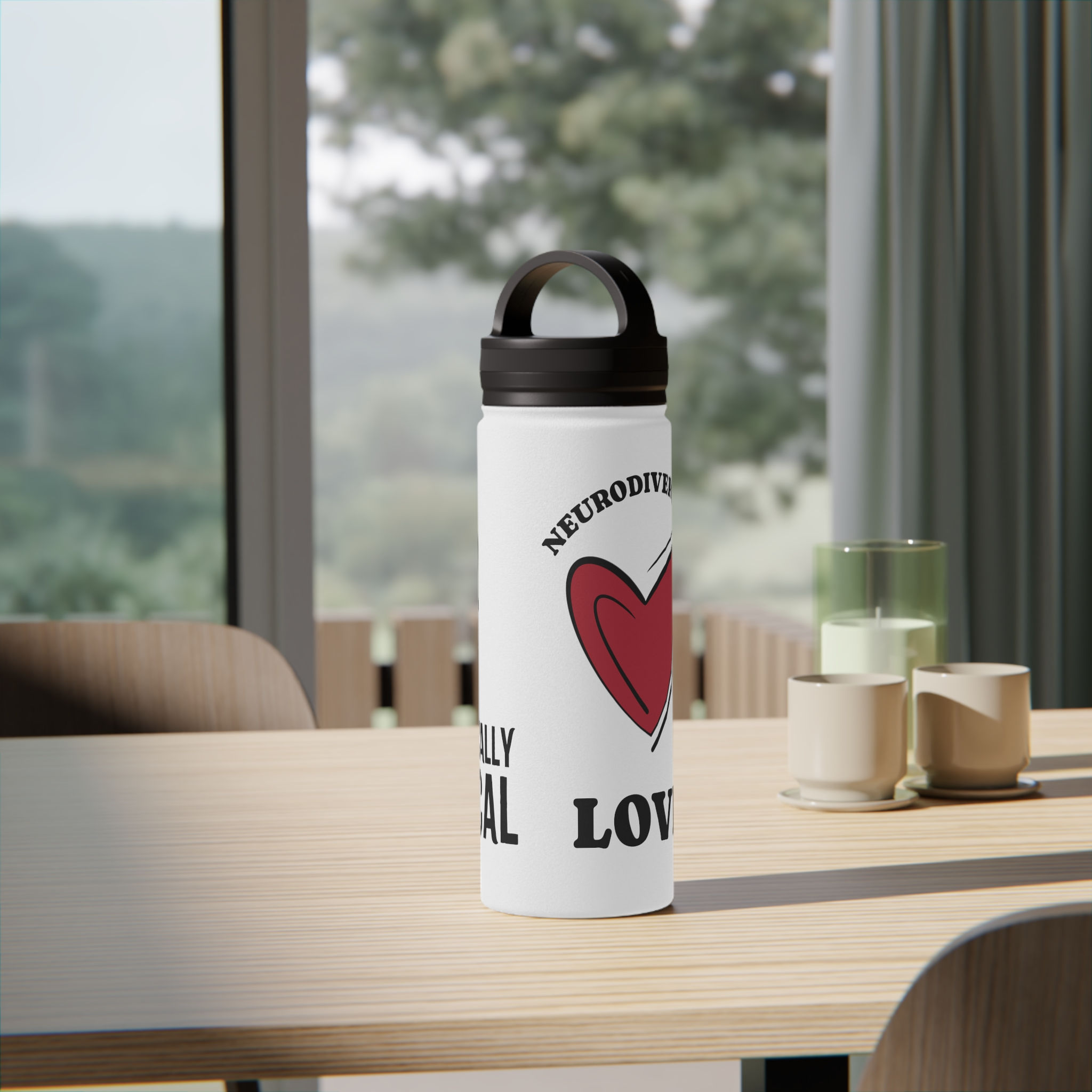 Authentically Atypical Stainless Steel Water Bottle — Red Heart Handle Lid