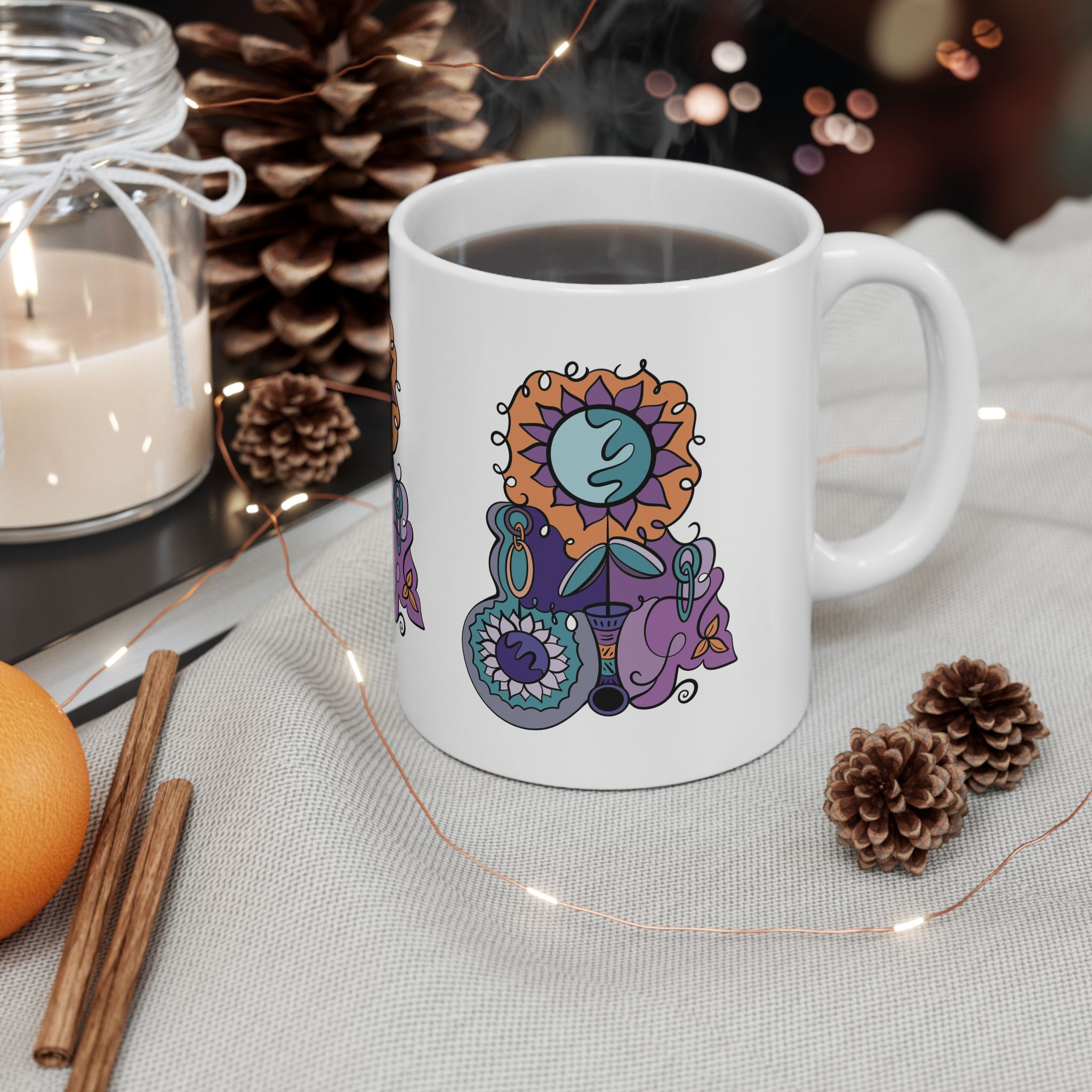Floral Boho 11oz Ceramic Mug — Colorful Flower Design