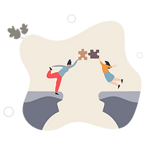 two people reaching across a cliff gap, symbolising support, bridging distance or building trust