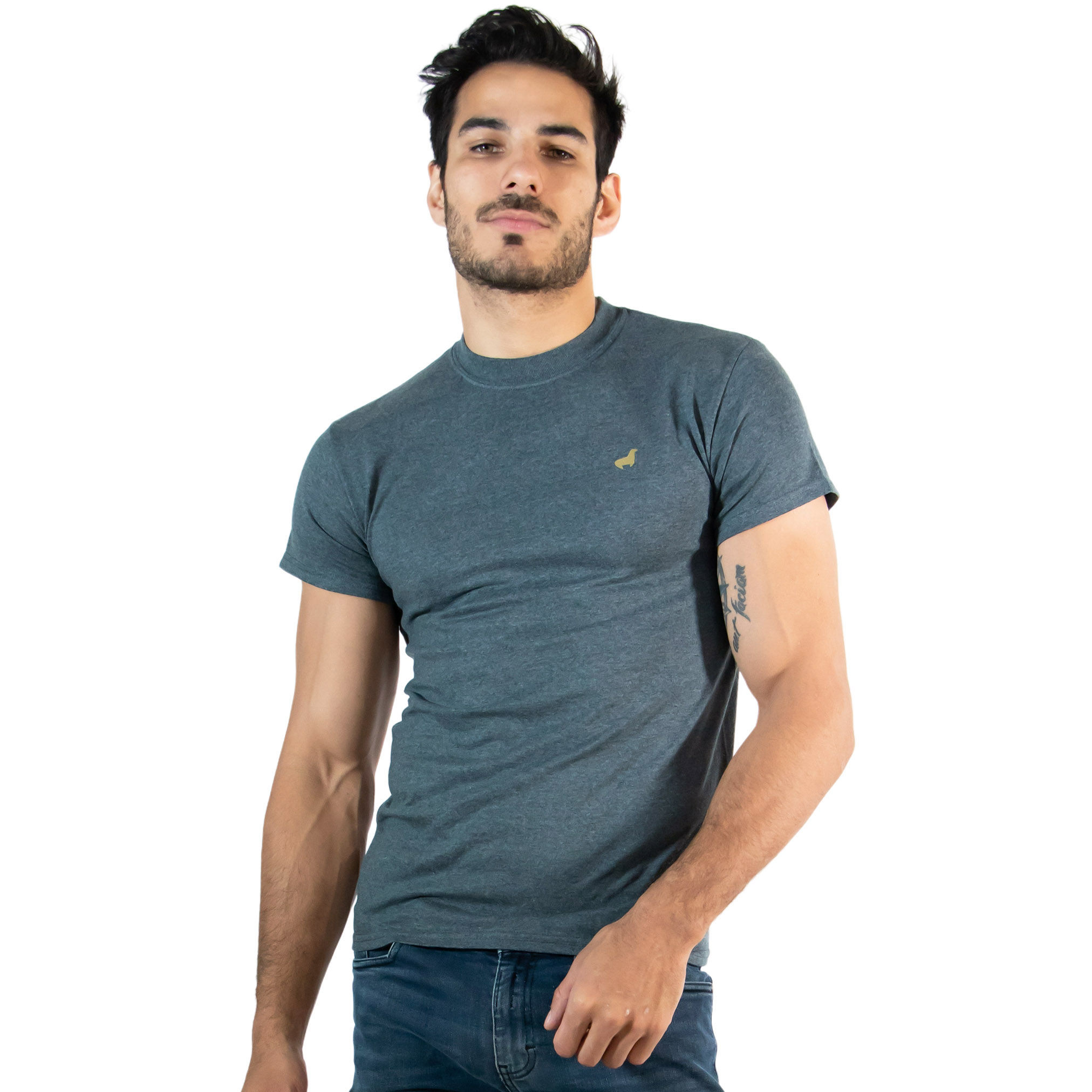 Playera Basica cuello redondo gris jaspe