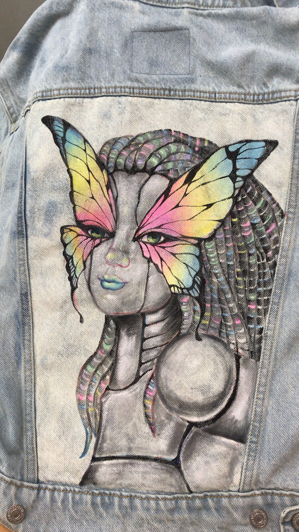 Thumbnail: Levy Denim Jacket Custom Hand Painted "Cyborg Soul"