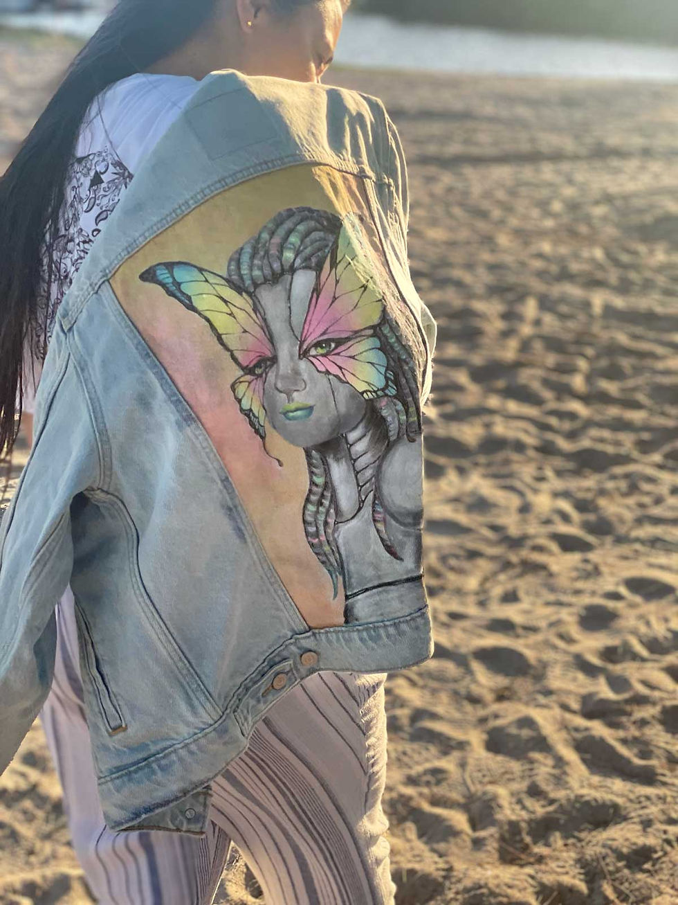 Thumbnail: Levy Denim Jacket Custom Hand Painted "Cyborg Soul"