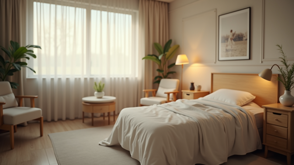 Eye-level view of a cozy birthing space with soft lighting and calming decor