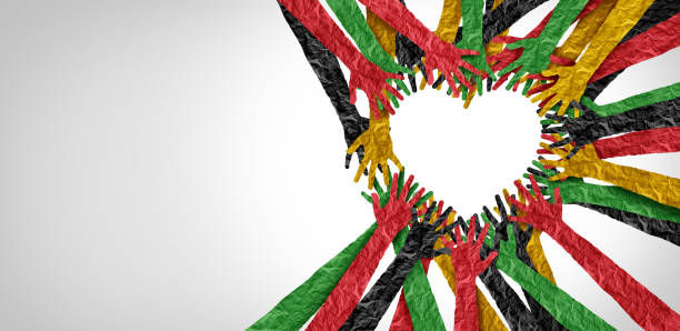 Black, red, green, and yellow colored hands form the shape of a heart